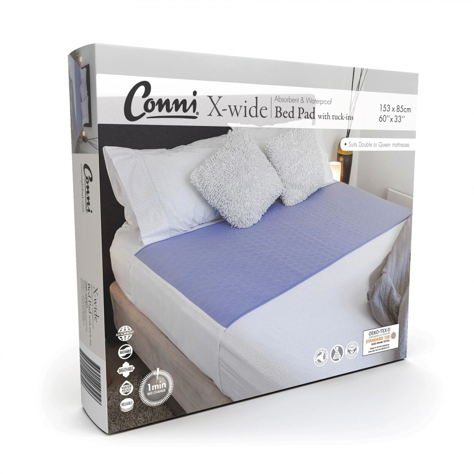 Conni Reusable Bed Pad with Tuck Ins (153cm x 85cm)