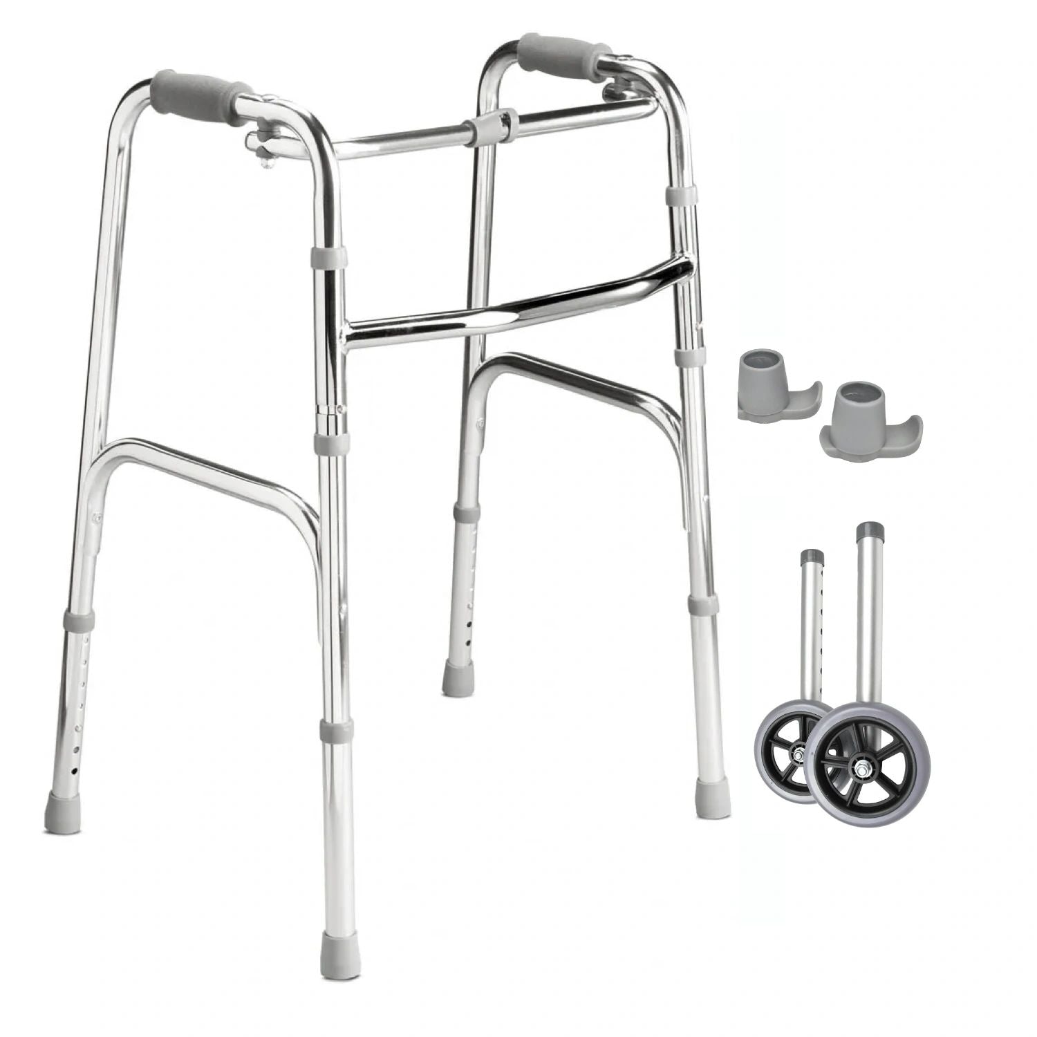 Folding Walking Frame (with fixed front wheels and rear skis)