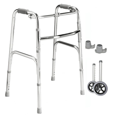 Folding Walking Frame (with fixed front wheels and rear skis)